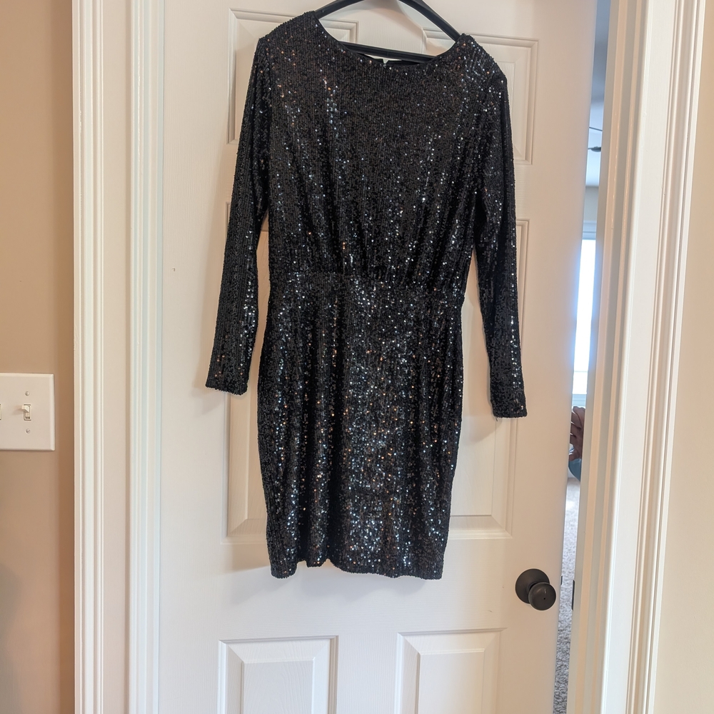 The Limited Black Sequin Long Sleeve Dress
